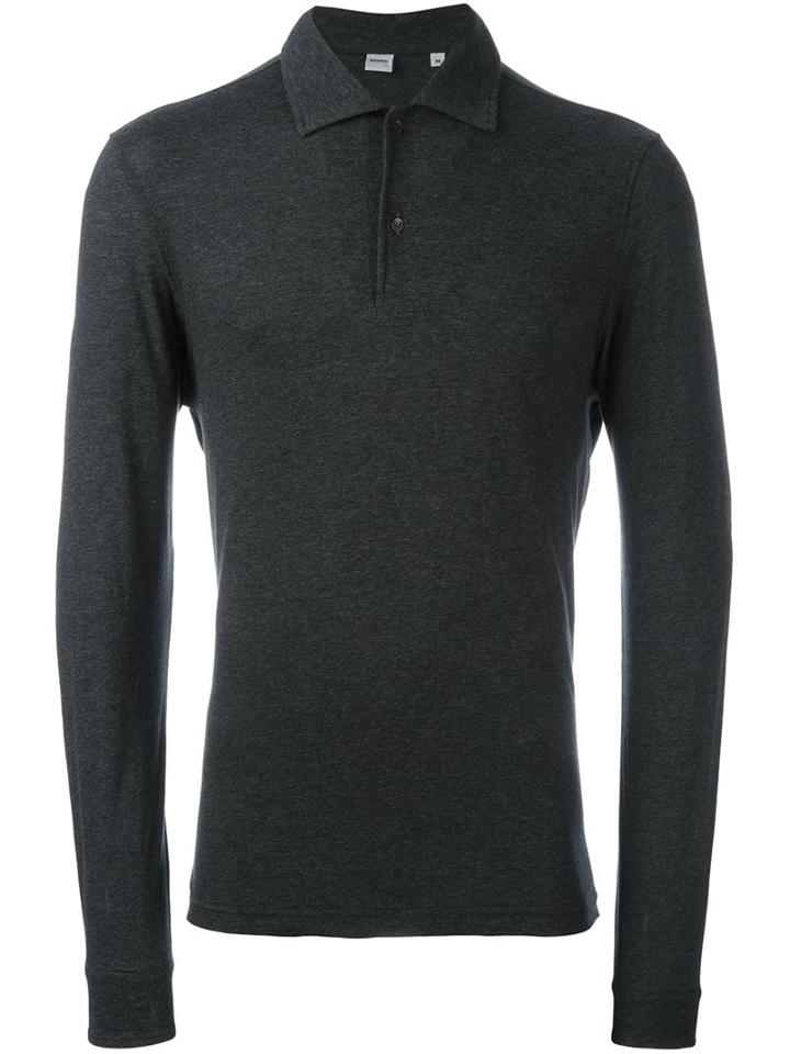 Aspesi Longsleeved Polo Shirt, Men's, Size: Large, Grey, Silk/cotton