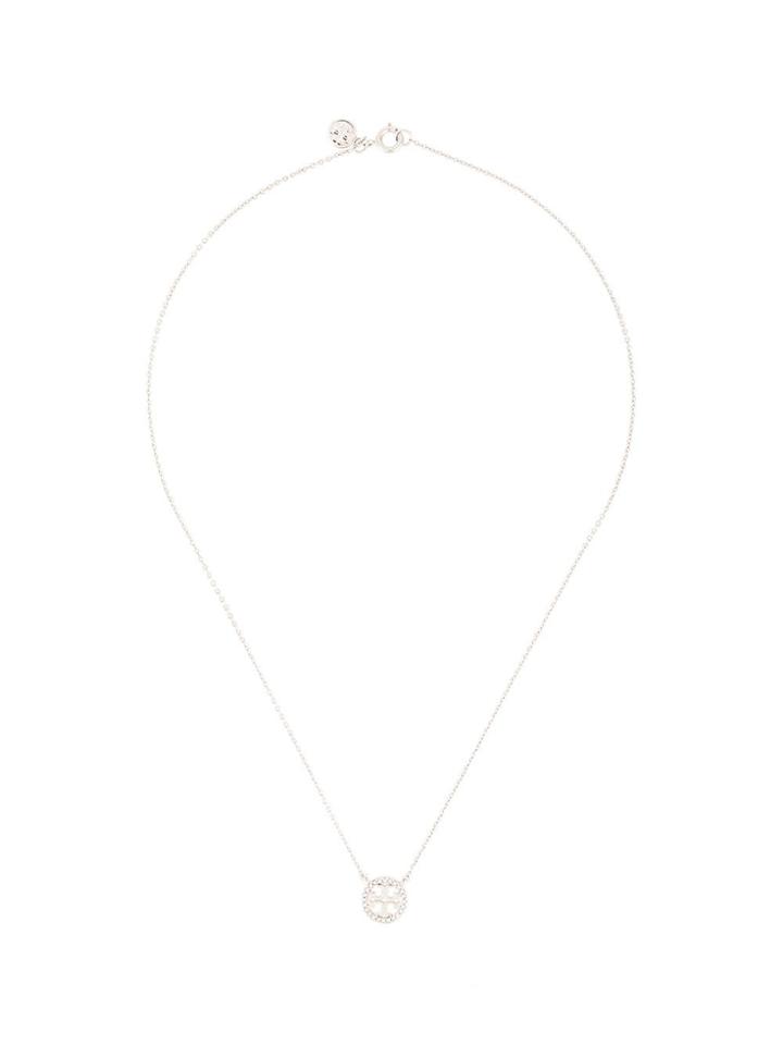 Tory Burch Crystal Logo Delicate Necklace - Silver