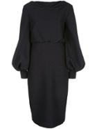 Badgley Mischka Metallic Puffed-sleeve Dress - Black