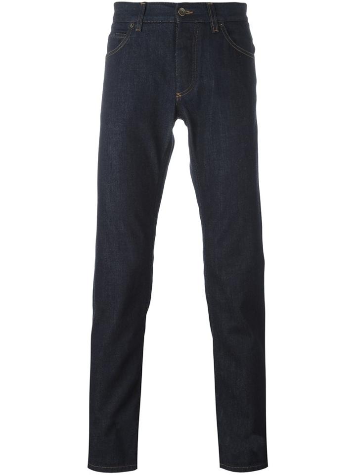 Dolce & Gabbana Slim Fit Jeans, Men's, Size: 48, Blue, Cotton/calf Leather