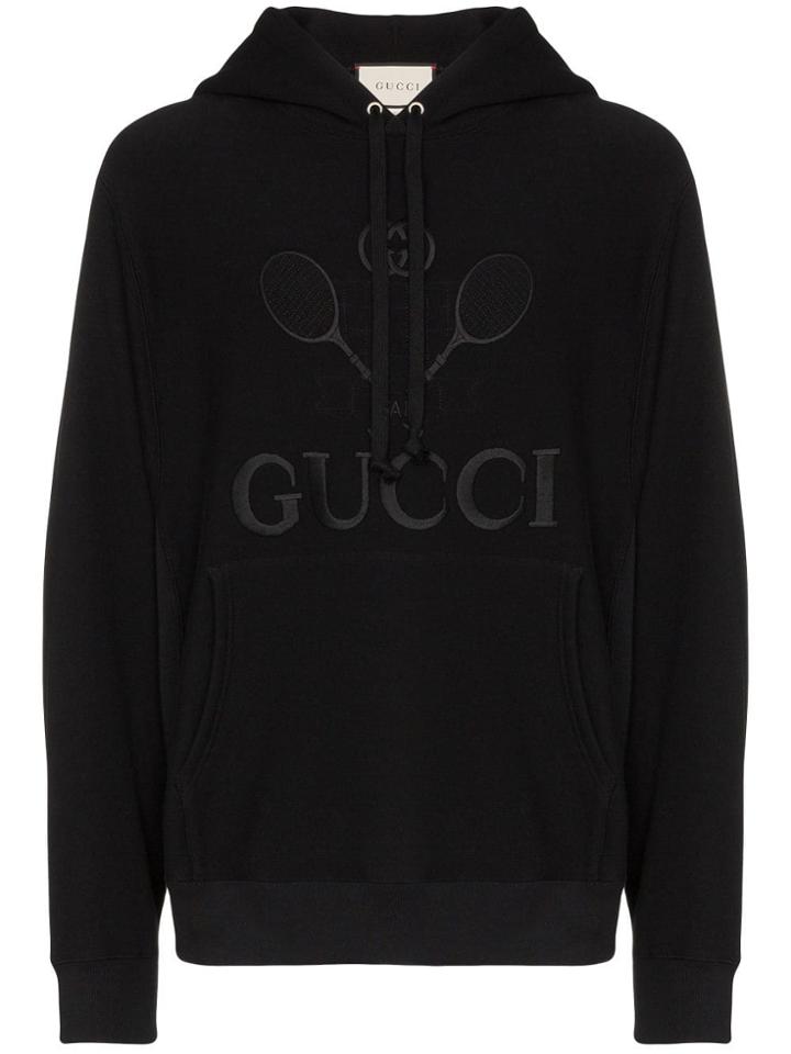 Gucci Tennis Logo-embroidered Hoodie - Black