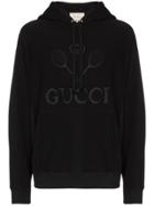 Gucci Tennis Logo-embroidered Hoodie - Black