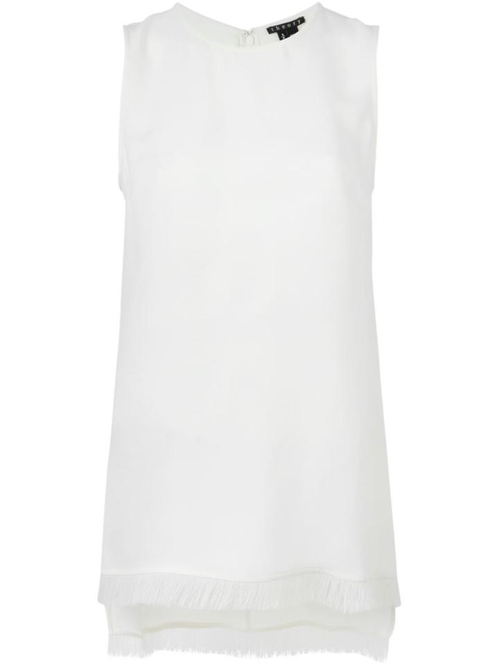 Theory Fringed Hem Sleeveless Top, Women's, Size: Medium, White, Silk