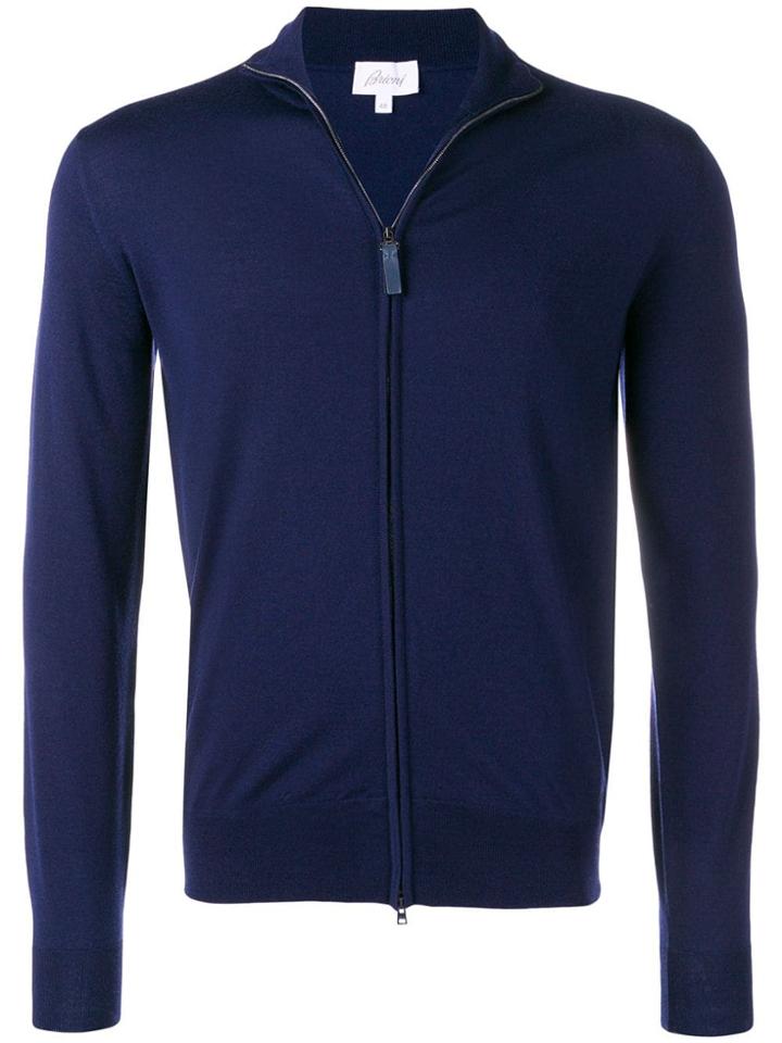 Brioni High Neck Zip Front Cardigan - Blue