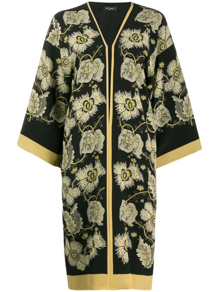 Etro Floral Print Duster Coat - Black