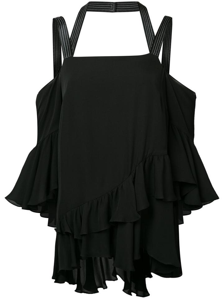 Cinq A Sept - Cold Shoulder Frill Blouse - Women - Silk - L, Black, Silk