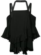 Cinq A Sept - Cold Shoulder Frill Blouse - Women - Silk - L, Black, Silk