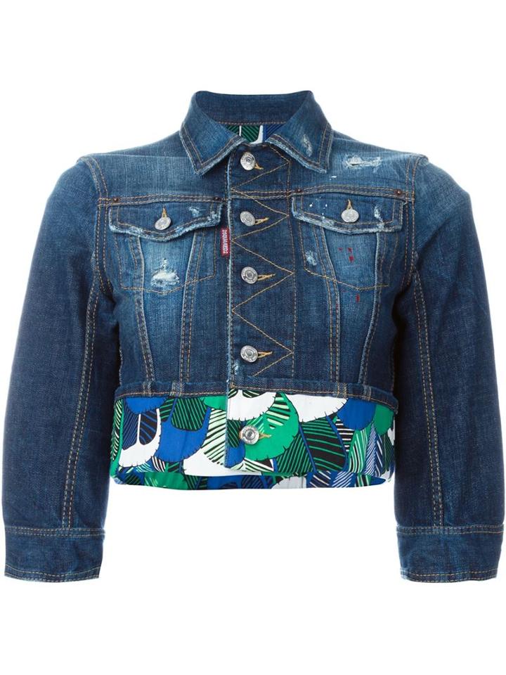 Dsquared2 Cropped Denim Jacket, Women's, Size: 38, Blue, Cotton/spandex/elastane