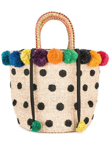 Aranaz Pom Pom Basket Bag, Women's, Nude/neutrals, Abaca