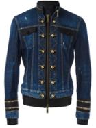 Dsquared2 Officer Wash Zipped Denim Jacket, Men's, Size: 52, Blue, Silk/cotton/spandex/elastane/virgin Wool