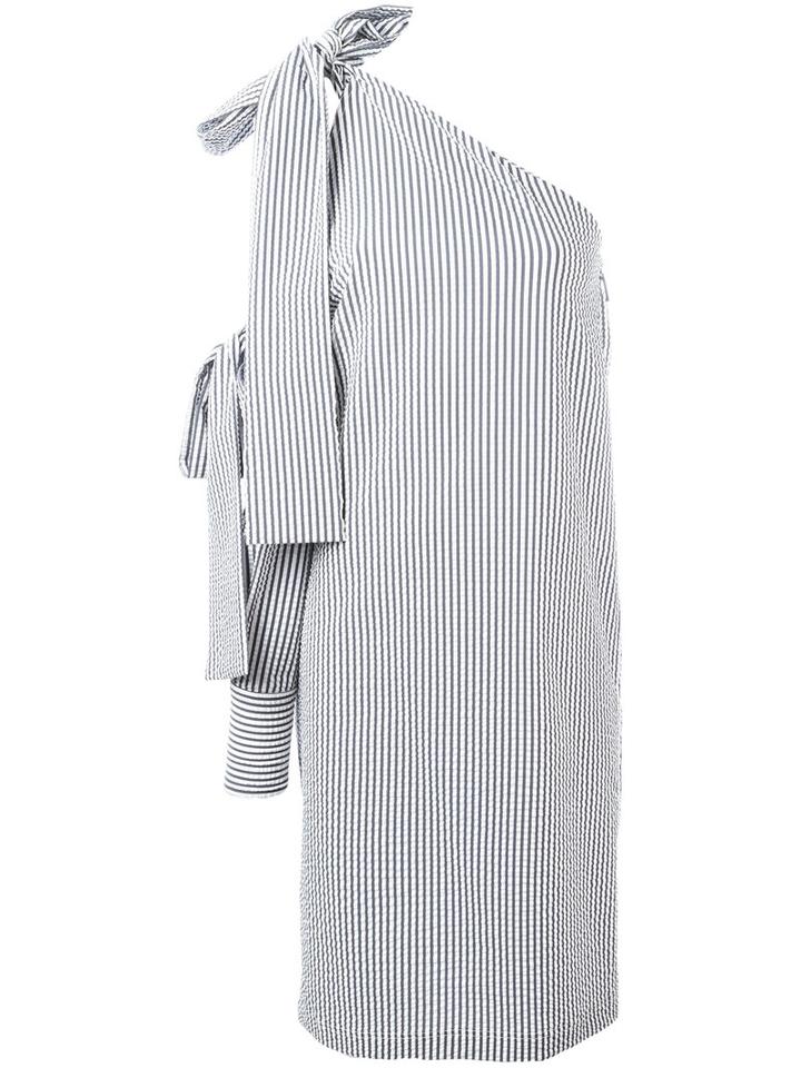 Msgm - Side Knot Striped Dress - Women - Cotton/polyamide/spandex/elastane - 42, White, Cotton/polyamide/spandex/elastane