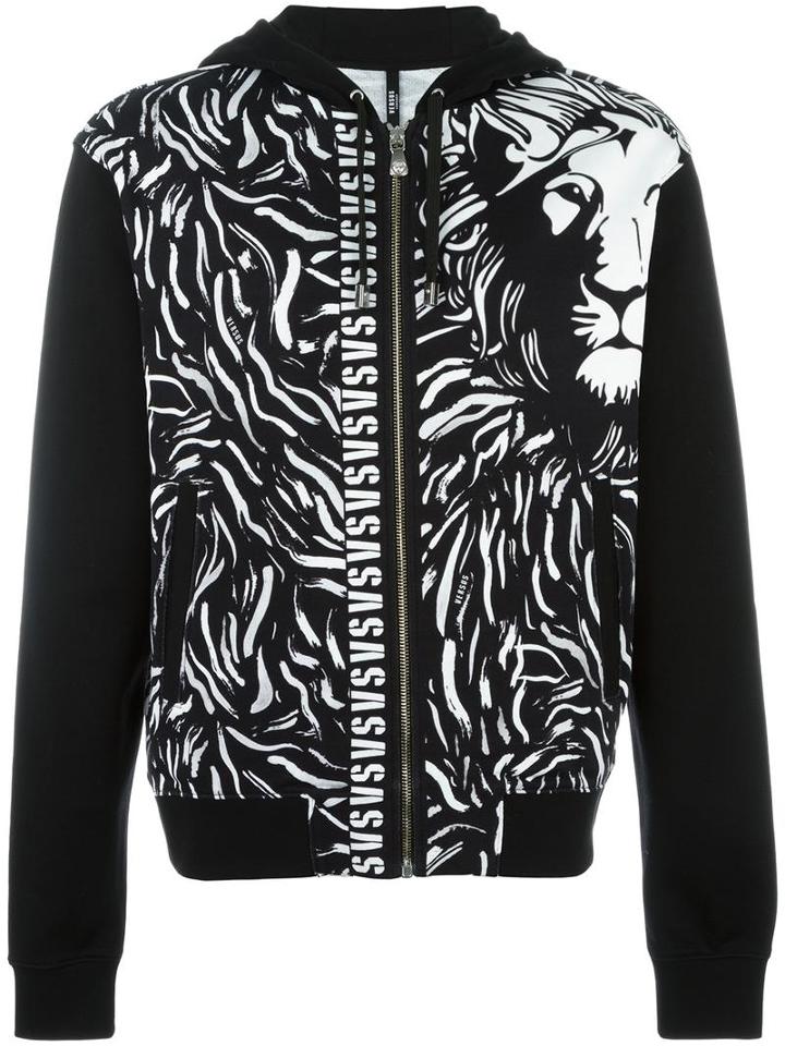 Versus Lion Print Hooded Cardigan, Men's, Size: Medium, Black, Cotton