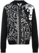 Versus Lion Print Hooded Cardigan, Men's, Size: Medium, Black, Cotton