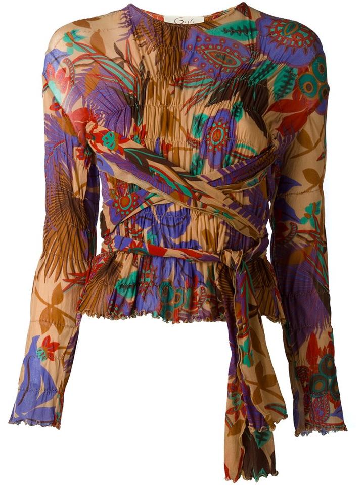 Romeo Gigli Vintage Ruched Printed Top