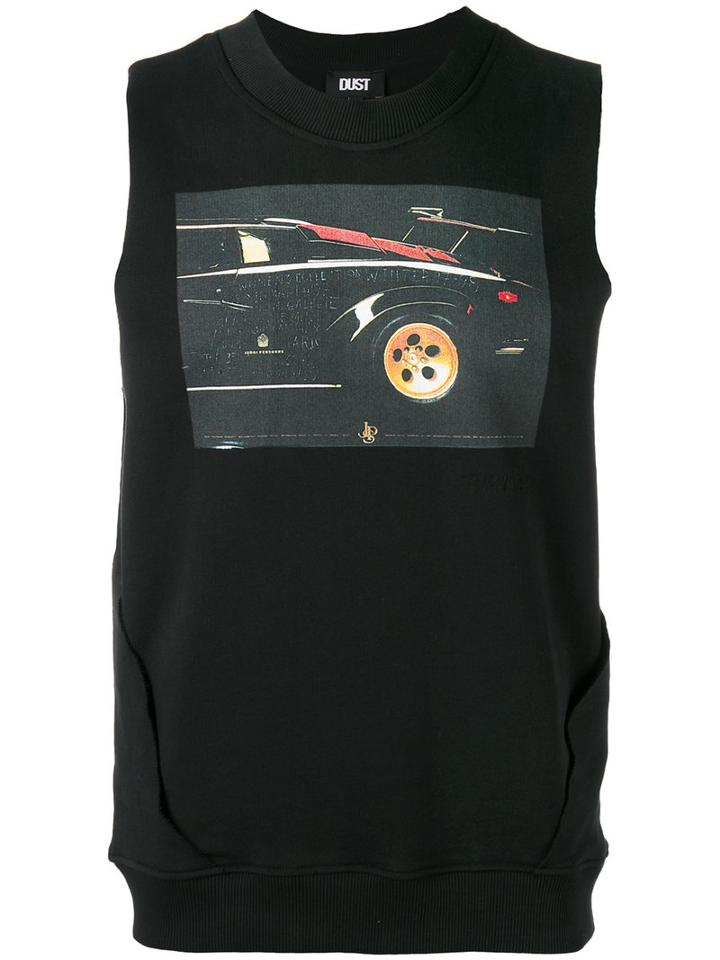 Dust Sleeveless Car Print T-shirt, Adult Unisex, Size: Small, Black, Cotton