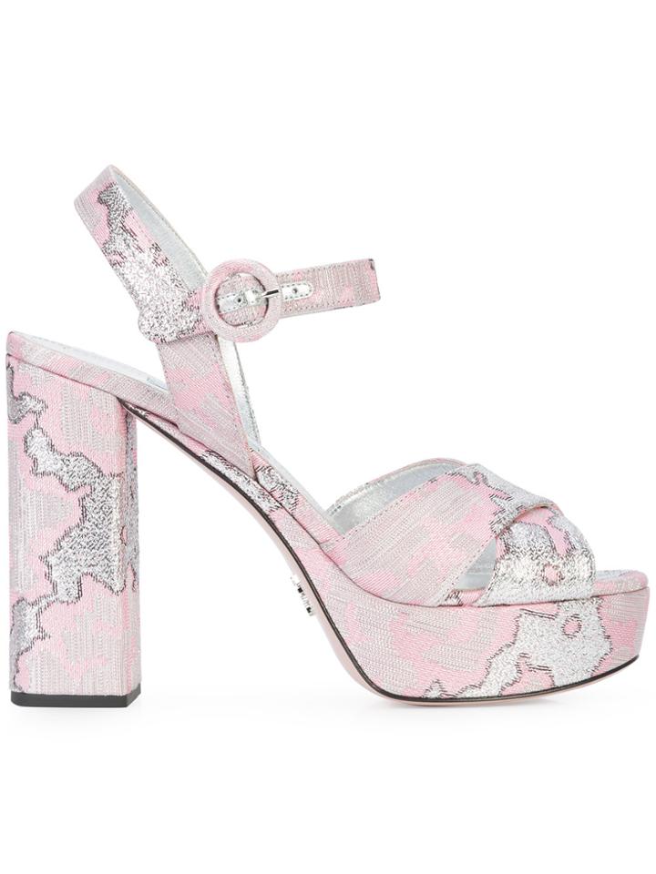 Prada Jacquard Heeled Sandals - Pink & Purple