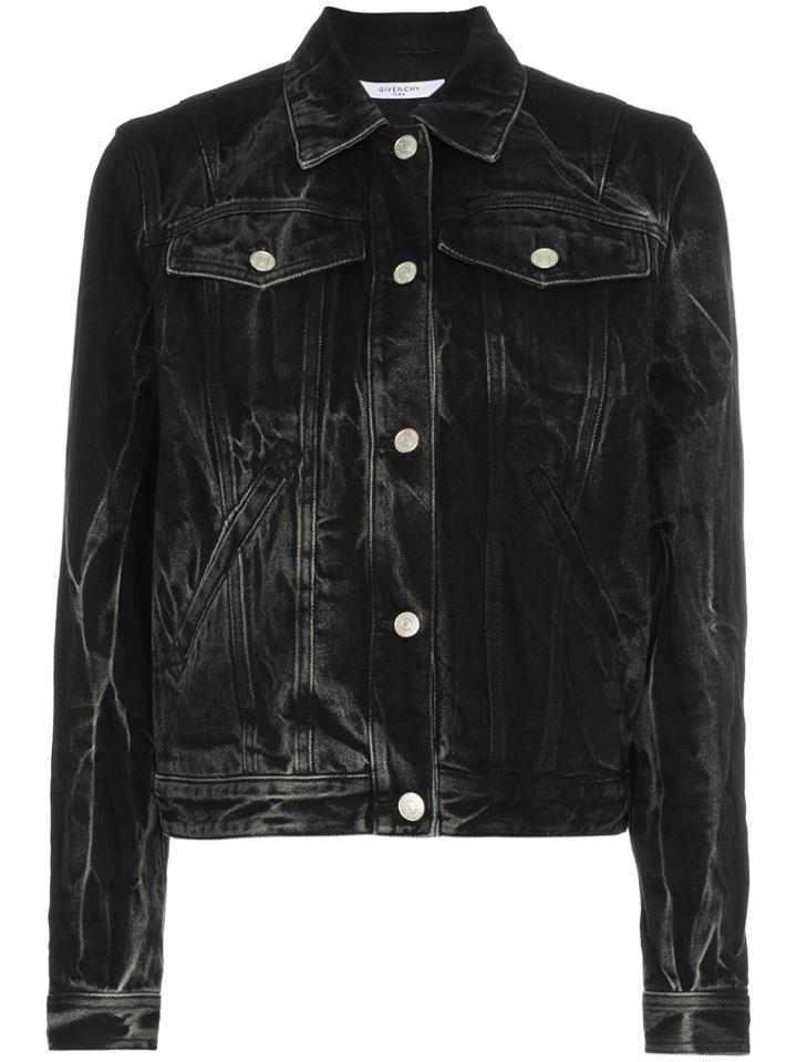 Givenchy Logo Eyelet Washed Denim Jacket - Black