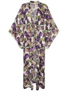 Adriana Degreas Fig Print Satin Kimono - Purple
