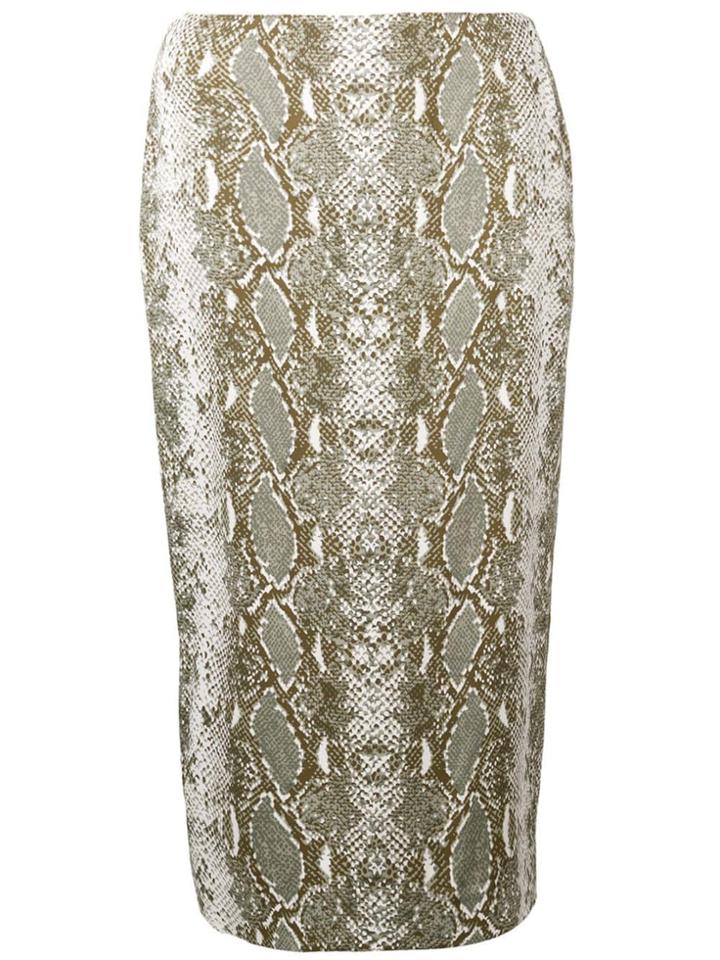 Diane Von Furstenberg Snakeskin Print Pencil Skirt - Green
