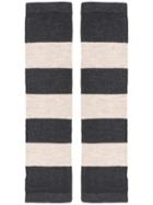 6397 Striped Finger-less Gloves - Grey