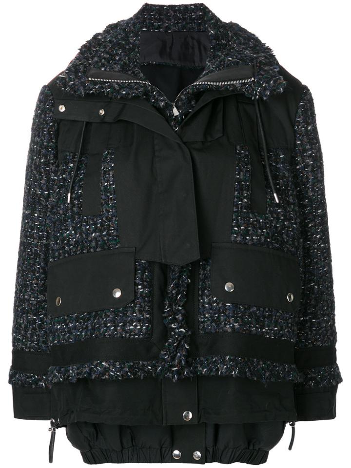 Sacai Tweed Insert Hybrid Coat - Black