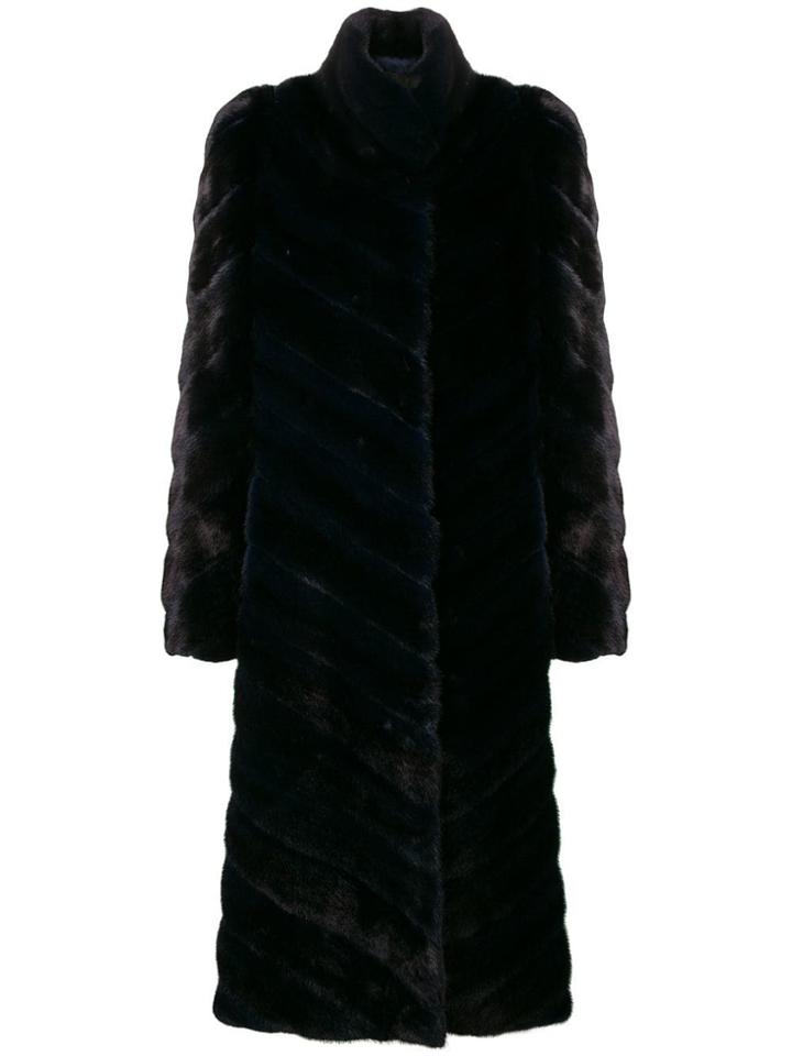 Liska High Neck Long Coat - Blue