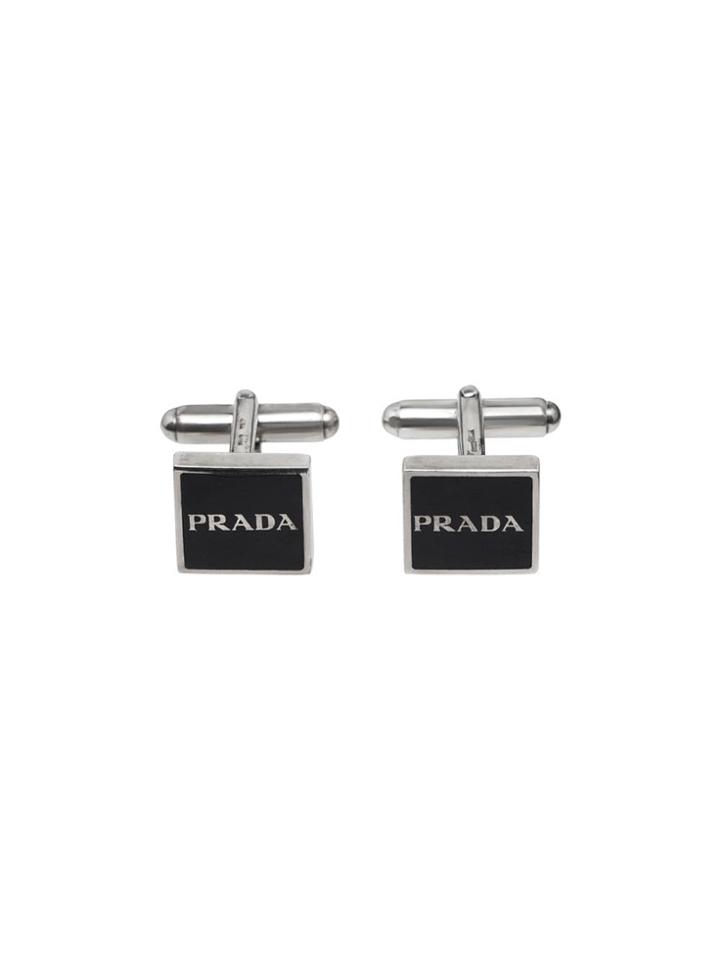 Prada Silver And Enamel Cufflinks - Black