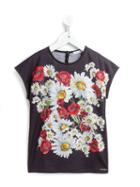 Dolce & Gabbana Kids Poppy And Daisy Print T-shirt, Kids Unisex, Size: 8 Yrs, Black, Cotton