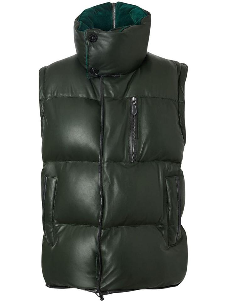 Burberry Velvet Trim Down-filled Lambskin Puffer Gilet - Green