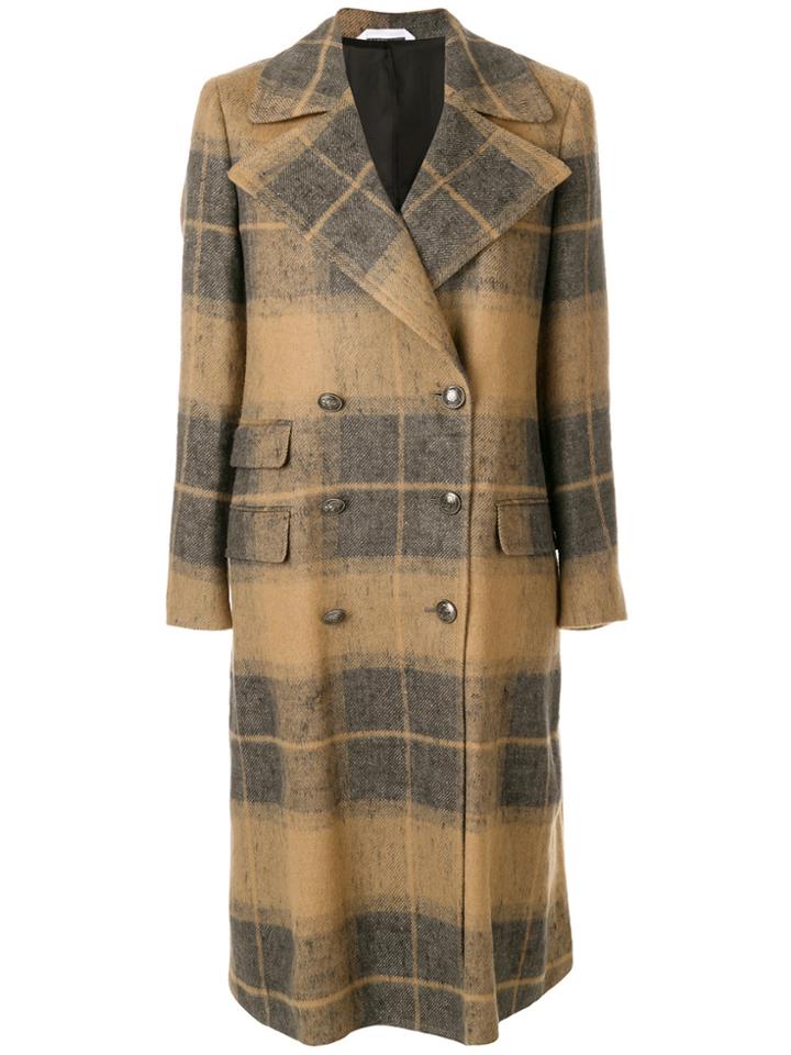 Tonello Checked Double Breasted Coat - Grey