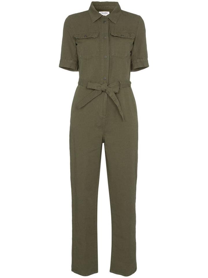 Frame Belted Cotton And Linen Jumpsuit - Green