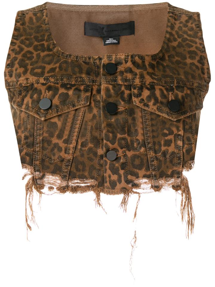 Alexander Wang Cropped Leopard Print Denim Gilet - Brown