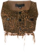 Alexander Wang Cropped Leopard Print Denim Gilet - Brown