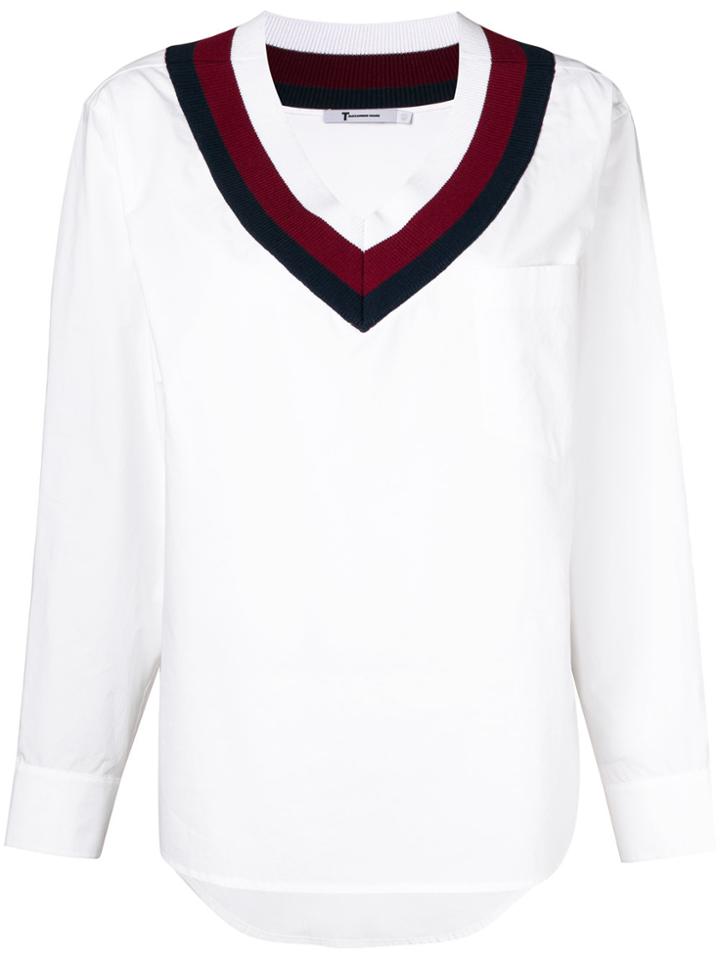 T By Alexander Wang Varsity Striped Poplin Shirt - White