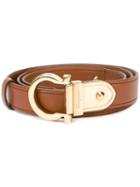 Salvatore Ferragamo Contrast Gancio Buckle Belt, Women's, Size: 95, Brown, Leather/brass