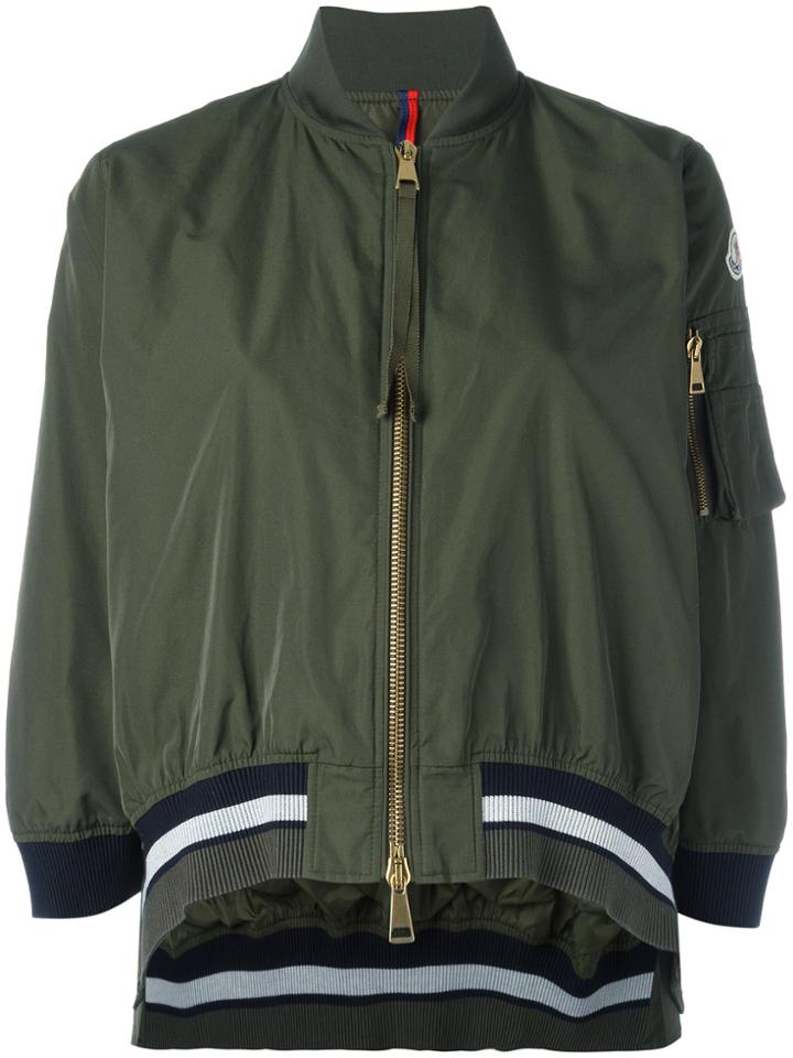 Moncler Cropped Striped Trim Jacket - Green