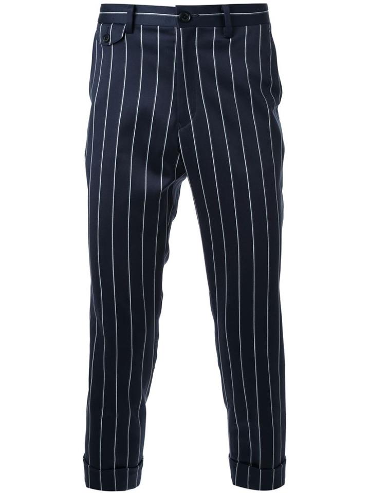 Education From Youngmachines Pinstriped Cropped Tapered Trousers, Men's, Size: 2, Black, Polyester/polyurethane/rayon