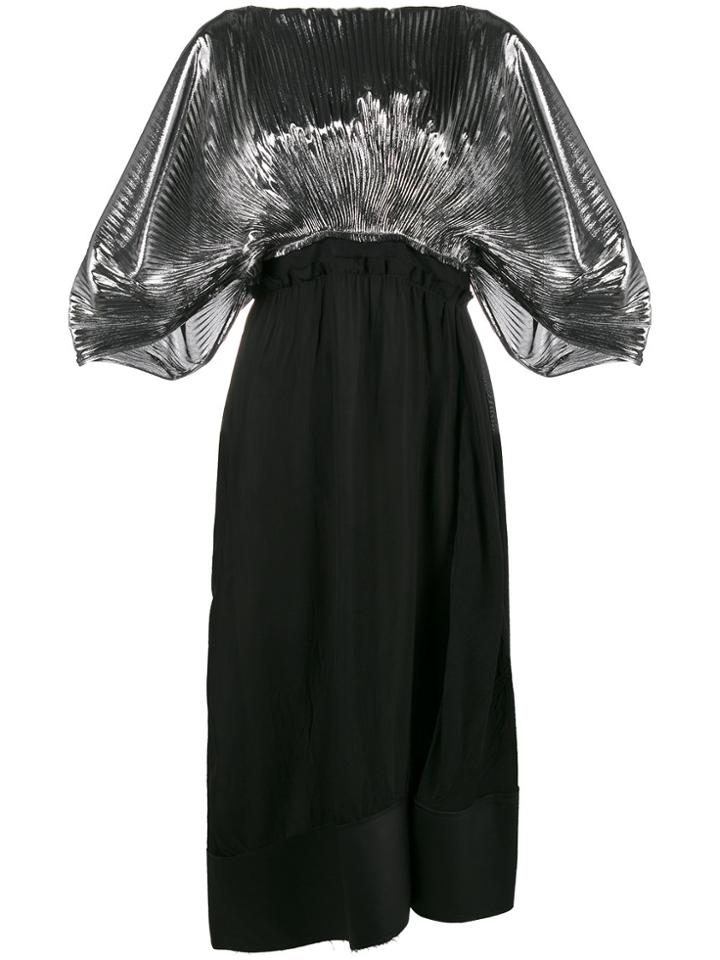 Loewe Pleated Leather Panelled Dress - Black