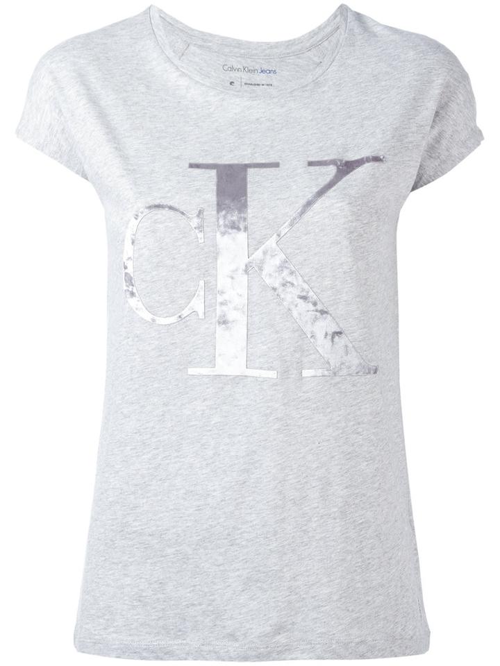 Calvin Klein Jeans - Velvet Logo T-shirt - Women - Cotton - L, Women's, Grey, Cotton