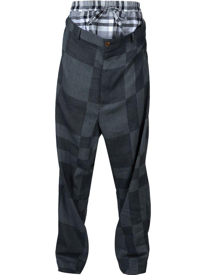 Vivienne Westwood Man Checked Builder Trousers, Men's, Size: 50, Black, Cotton/linen/flax/spandex/elastane/virgin Wool