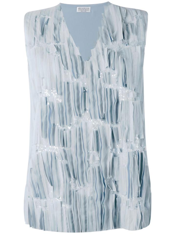 Brunello Cucinelli - Sequin Appliqué Tank - Women - Silk/polyamide/polyester/acetate - M, Blue, Silk/polyamide/polyester/acetate