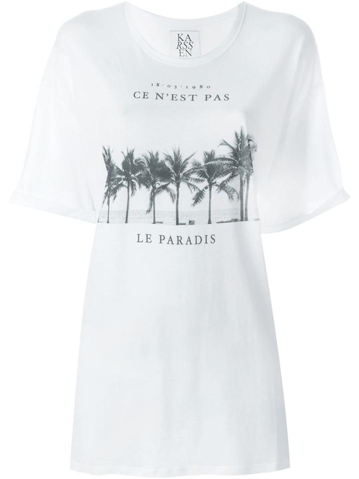 Zoe Karssen Palm Tree Print T-shirt, Women's, Size: S, White, Modal/cotton