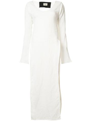 Sabine Luise - Elongated V-neck T-shirt - Women - Linen/flax - One Size, White, Linen/flax