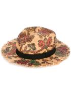 Etro - Floral Print Woven Hat - Women - Silk/raffia - 56, Nude/neutrals, Silk/raffia