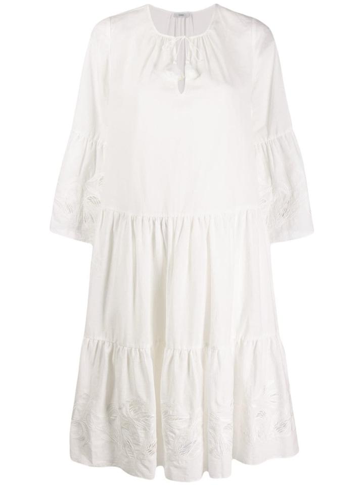 Closed Flared Mid-length Dress - White