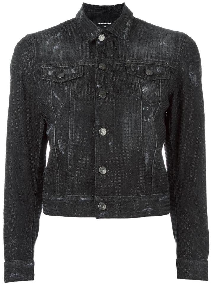 Dsquared2 Microstudded Jean Jacket, Women's, Size: 42, Black, Cotton/spandex/elastane/aluminium