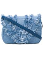Elena Ghisellini Distressed Trim Flap Handbag - Blue