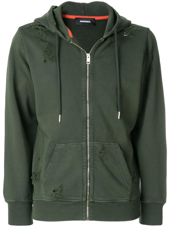 Diesel Distressed Zip Hoodie - Green
