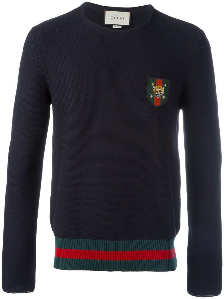 Gucci Web Patch Jumper, Men's, Size: Xl, Blue, Cotton