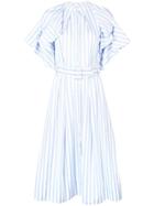Oscar De La Renta Striped Ruffle Dress - Blue
